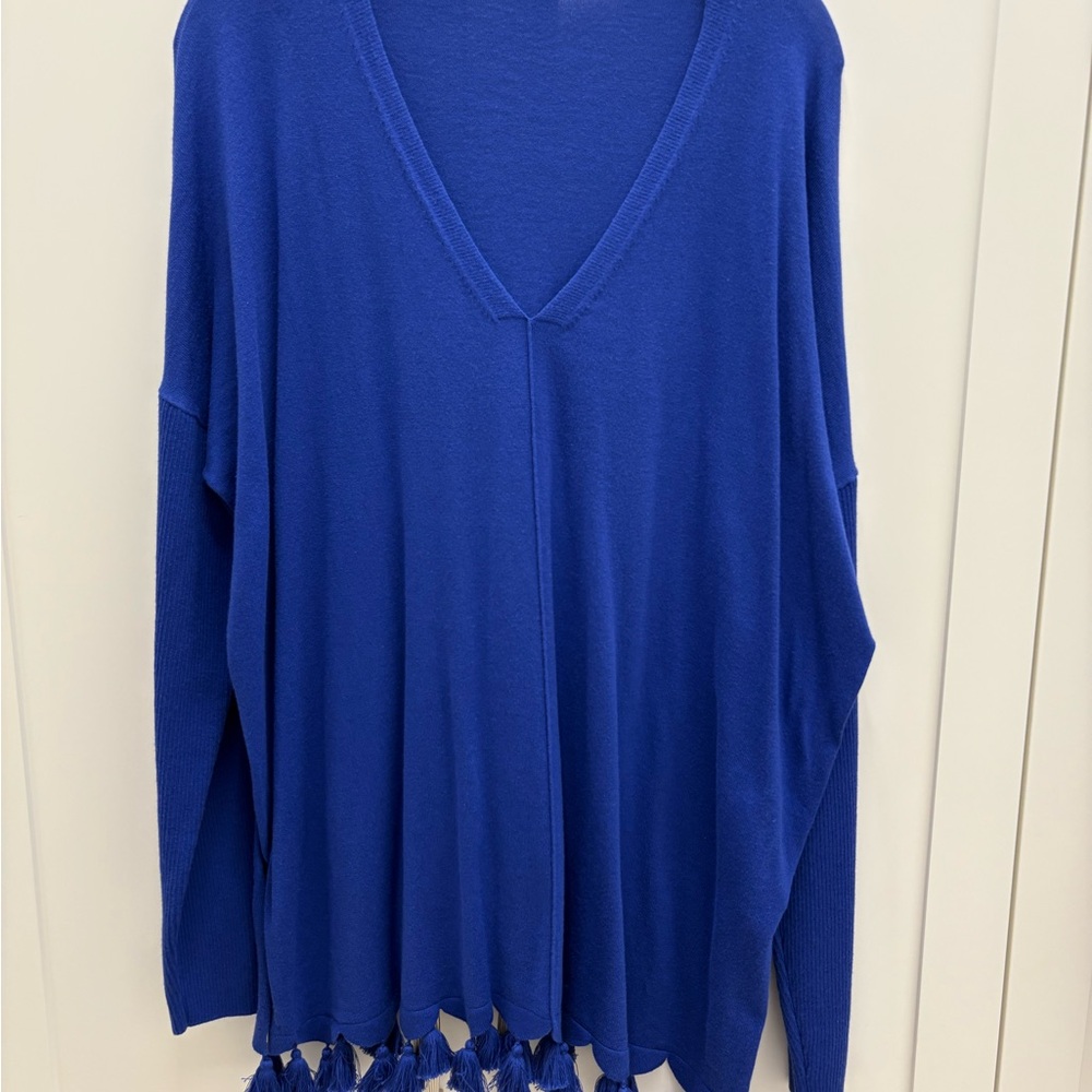 Lilly Pulitzer Royal Blue V-Neck Sweater with Tassel Detail